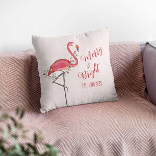 Cute Christmas Pink Flamingo Personalised Holiday  Cushion