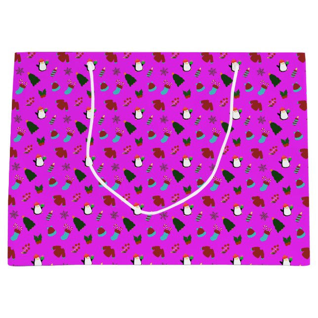 Cute Christmas Pink Large Gift Bag (Front)
