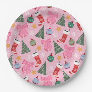 Cute Christmas Pink Paper Plate