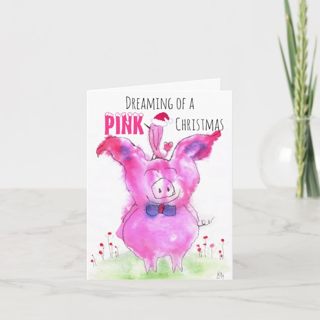 Cute Christmas Pink Pigs Greeting Card (Front)