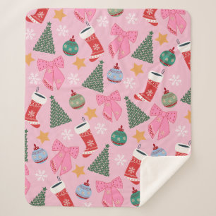 Cute Christmas Pink Sherpa Blanket