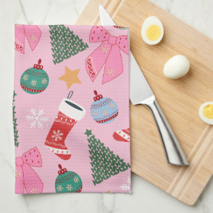 Cute Christmas Pink Tea Towel