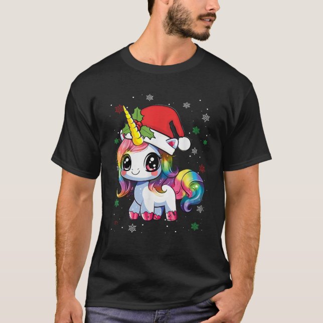 Cute Christmas PJ Girls Women Xmas Dabbing Unicorn T-Shirt (Front)