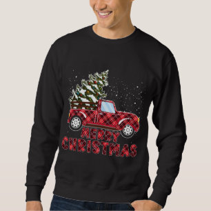 Cute Christmas Plaid Buffalo Red Truck With Christ Sweatshirt
