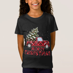 Cute Christmas Plaid Buffalo Red Truck With Christ T-Shirt