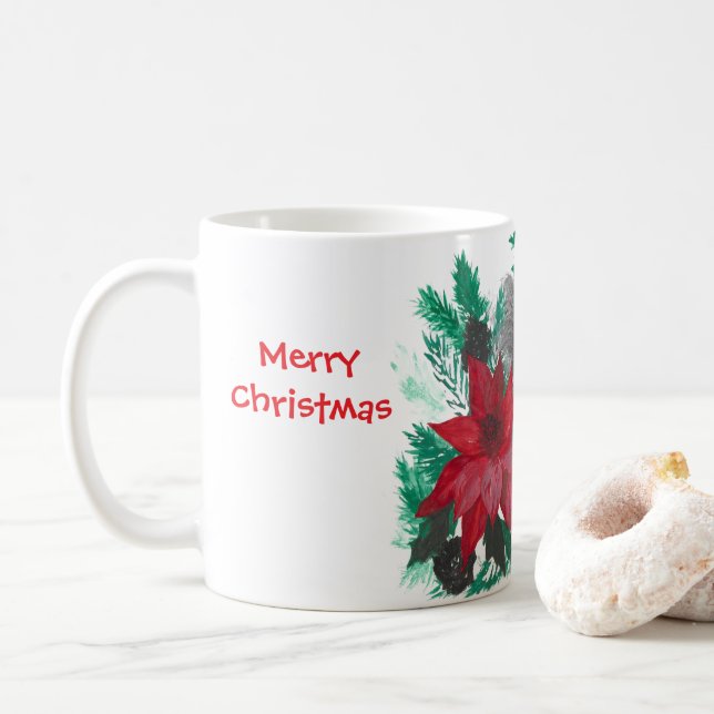 Cute Christmas Poinsettia Pup Coffee Tea Cup  (With Donut)