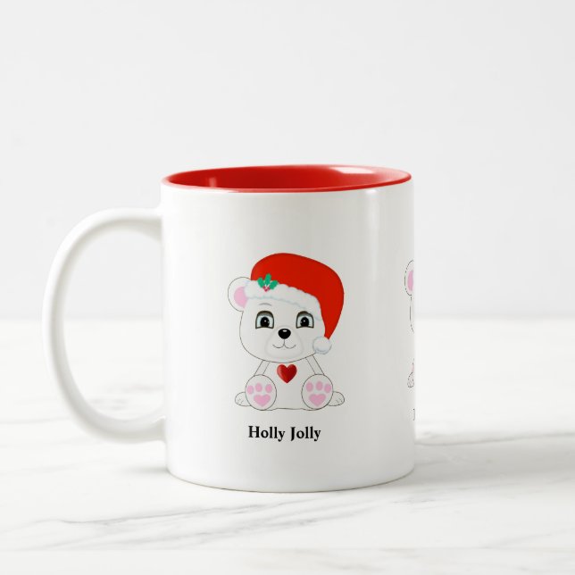 Cute Christmas Polar Bear Cartoon Two-Tone Coffee Mug (Left)