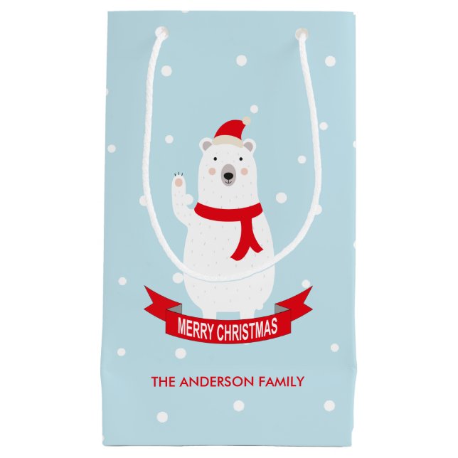 Cute Christmas Polar Bear Customisable Small Gift Bag (Front)