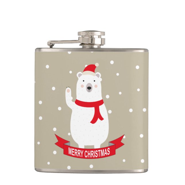 Cute Christmas Polar Bear Hip Flask (Front)