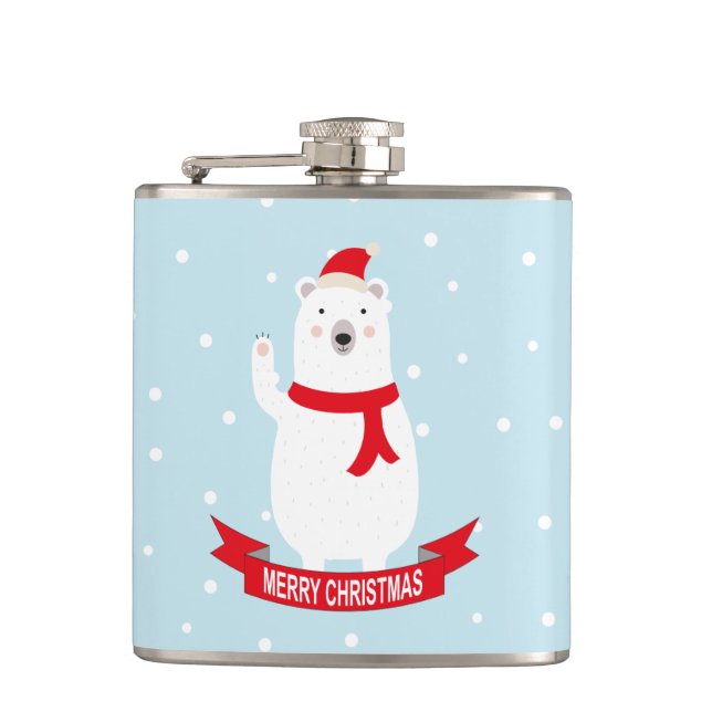 Cute Christmas Polar Bear Hip Flask (Front)