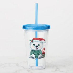 Cute Christmas Polar Bear in Festive Sweater Acrylic Tumbler