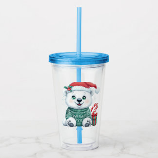Cute Christmas Polar Bear in Festive Sweater Acrylic Tumbler