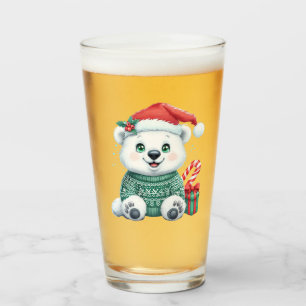 Cute Christmas Polar Bear in Festive Sweater Glass