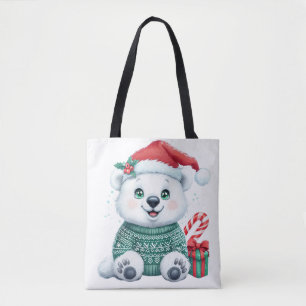 Cute Christmas Polar Bear in Festive Sweater Tote Bag