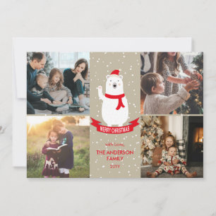 Cute Christmas Polar Bear Merry Christmas 4 Photo Holiday Card