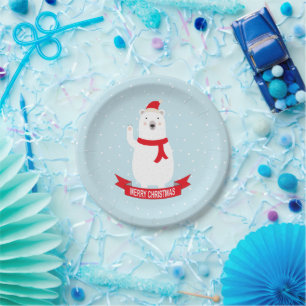 Cute Christmas Polar Bear Paper Plate