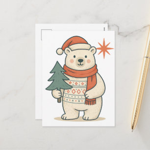 Cute Christmas Polar Bear Postcard   Scandinavian 