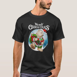 Cute Christmas Polar Bear Red Santa Hat Lighted Tr T-Shirt