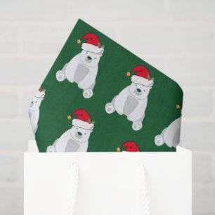 Cute Christmas Polar Bear Santa Kids Green Tissue Paper