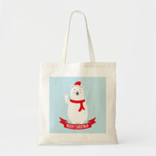 Cute Christmas Polar Bear says Hello Tote Bag