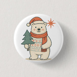 Cute Christmas Polar Bear Scandinavian Winter  3 Cm Round Badge