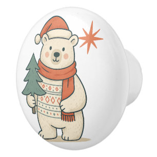 Cute Christmas Polar Bear Scandinavian Winter Ceramic Knob