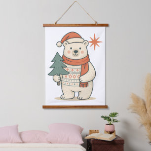 Cute Christmas Polar Bear Scandinavian Winter Hanging Tapestry