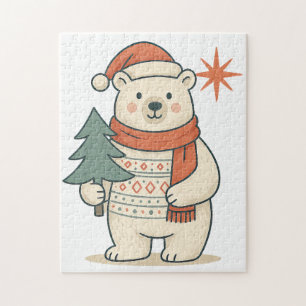 Cute Christmas Polar Bear Scandinavian Winter Jigsaw Puzzle