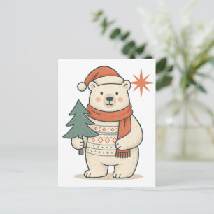 Cute Christmas Polar Bear Scandinavian Winter Postcard