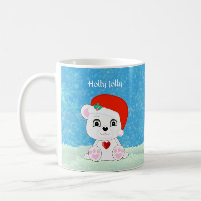 Cute Christmas Polar Bear & Snowman Coffee Mug (Left)