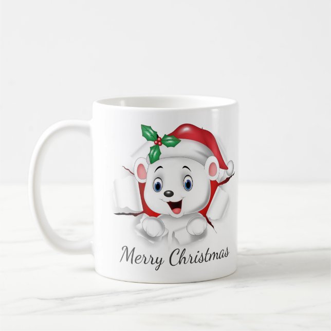 Cute Christmas Polar Bear Surprise Coffee Mug (Left)