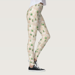 Cute Christmas Polar Bears in Evergreen Forest Leggings