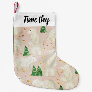 Cute Christmas Polar Bears in Evergreen Forest Small Christmas Stocking