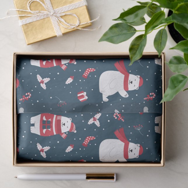 Cute Christmas Polar Bears Winter Holidays Tissue Paper (Gift)