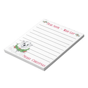 Cute Christmas Pole bear, Santa’s wish list Notepad
