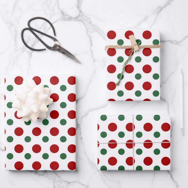 Cute Christmas Polka Dots Pattern Red Green White Wrapping Paper Sheet (Front)