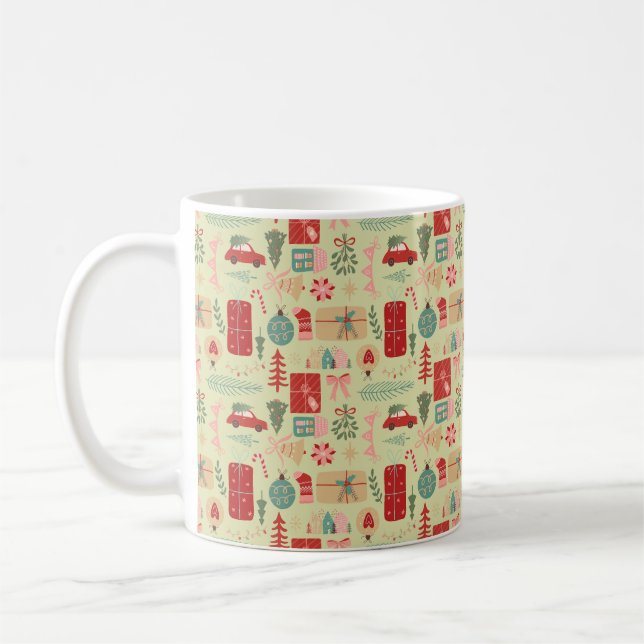 Cute Christmas Preppy Pink Mint Green Illustration Coffee Mug (Left)