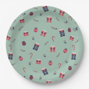 Cute Christmas Presents Ornaments Pattern Paper Plate