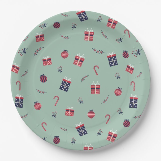 Cute Christmas Presents Ornaments Pattern Paper Plate (Front)