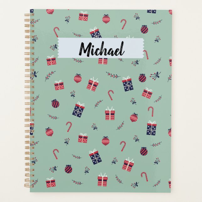 Cute Christmas Presents Ornaments Pattern Planner (Front)