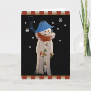 Cute Christmas Primitive Girl Snowman Holiday Card
