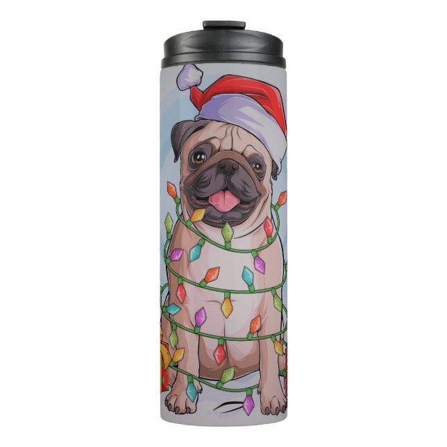 Cute Christmas Pug Dog Thermal Tumbler (Front)