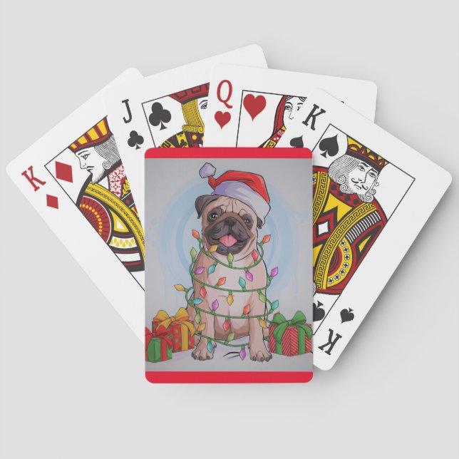 Cute Christmas Pug Dog Thermal Tumbler Bicycle Pla Playing Cards (Back)