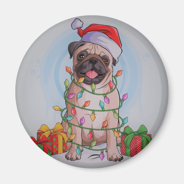Cute Christmas Pug Dog Thermal Tumbler Magnet (Front)