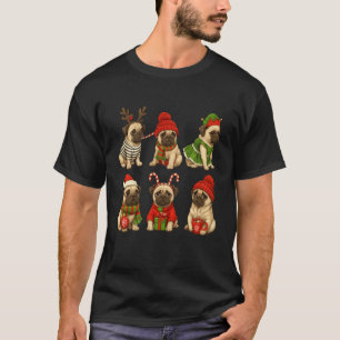 Cute Christmas Pug Dogs in Holiday Costumes Funny  T-Shirt