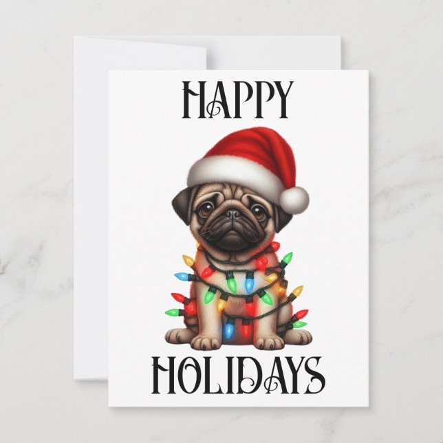 Cute Christmas Pug Holiday Card (Front)