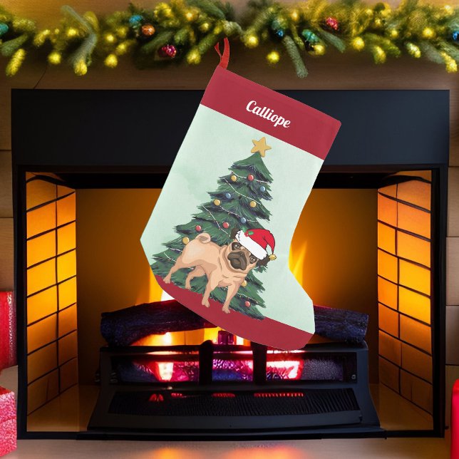Cute Christmas Pug in Santa Hat Personalised Pet Small Christmas Stocking (Creator Uploaded)