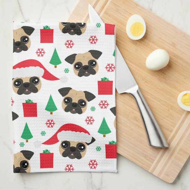 Cute Christmas Pug Kitchen Towel (Quarter Fold)