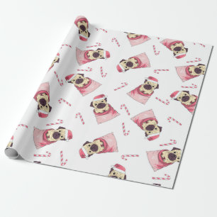 Cute Christmas Pug Pattern Wrapping Paper