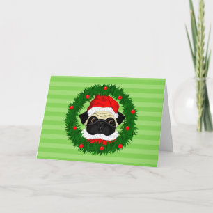 Cute Christmas Pug Santa in Wreath Card